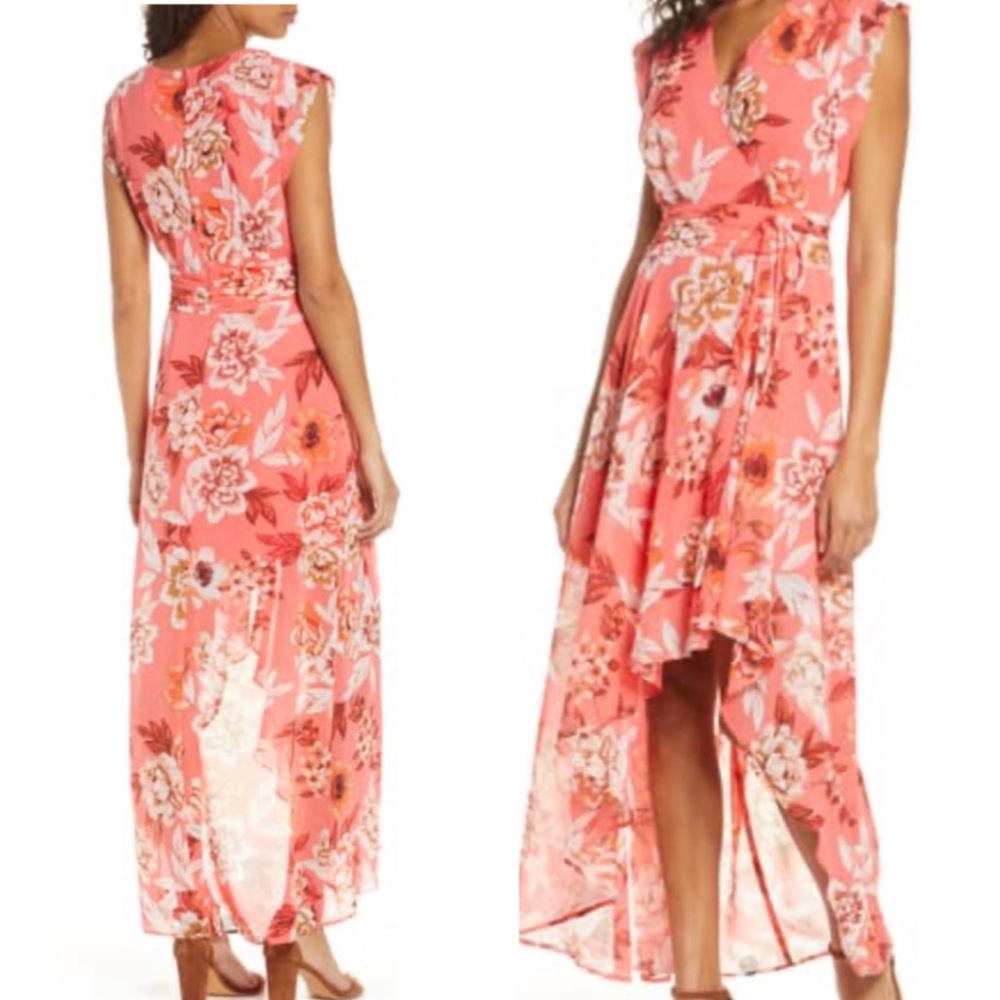 Eliza J - Surplice High/Low Chiffon Maxi dress